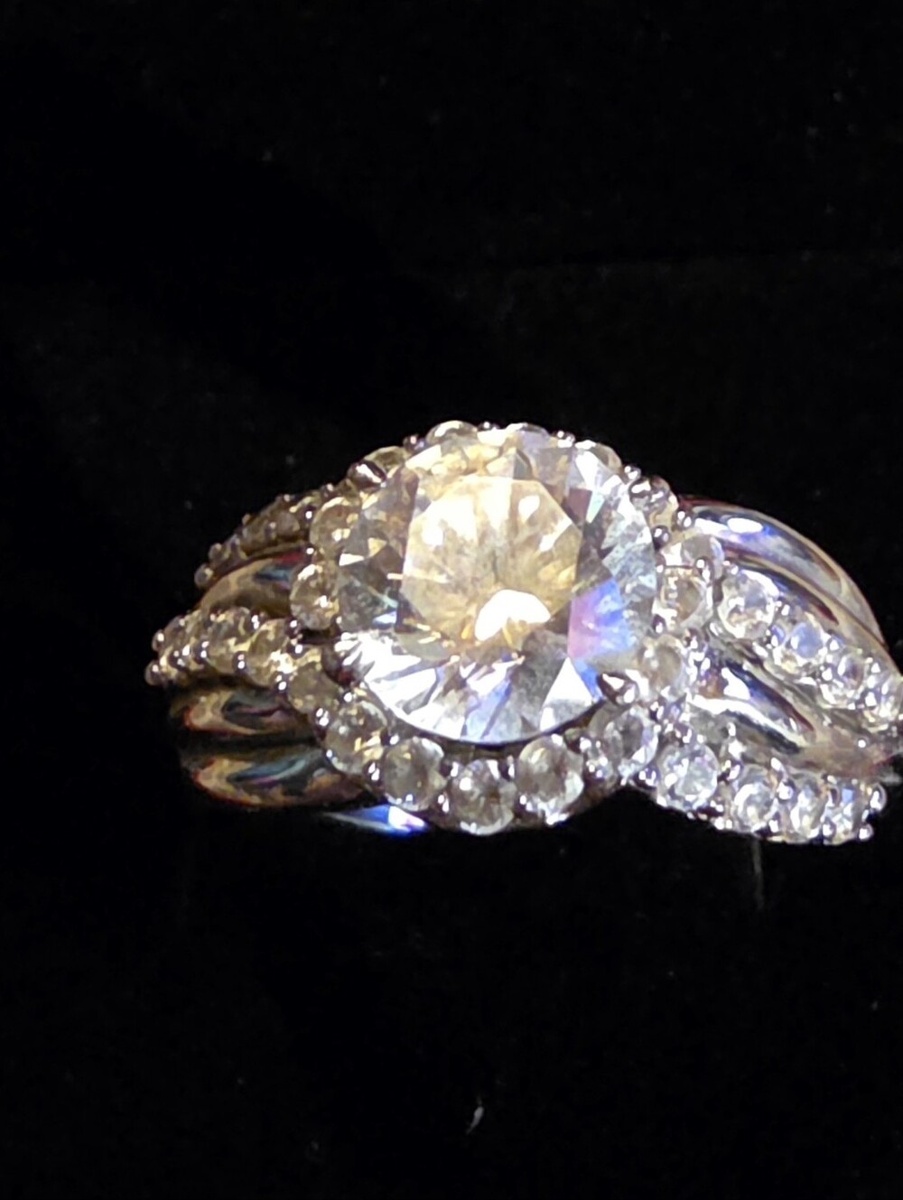 White CZ Halo Ring - Platinum Over Silver